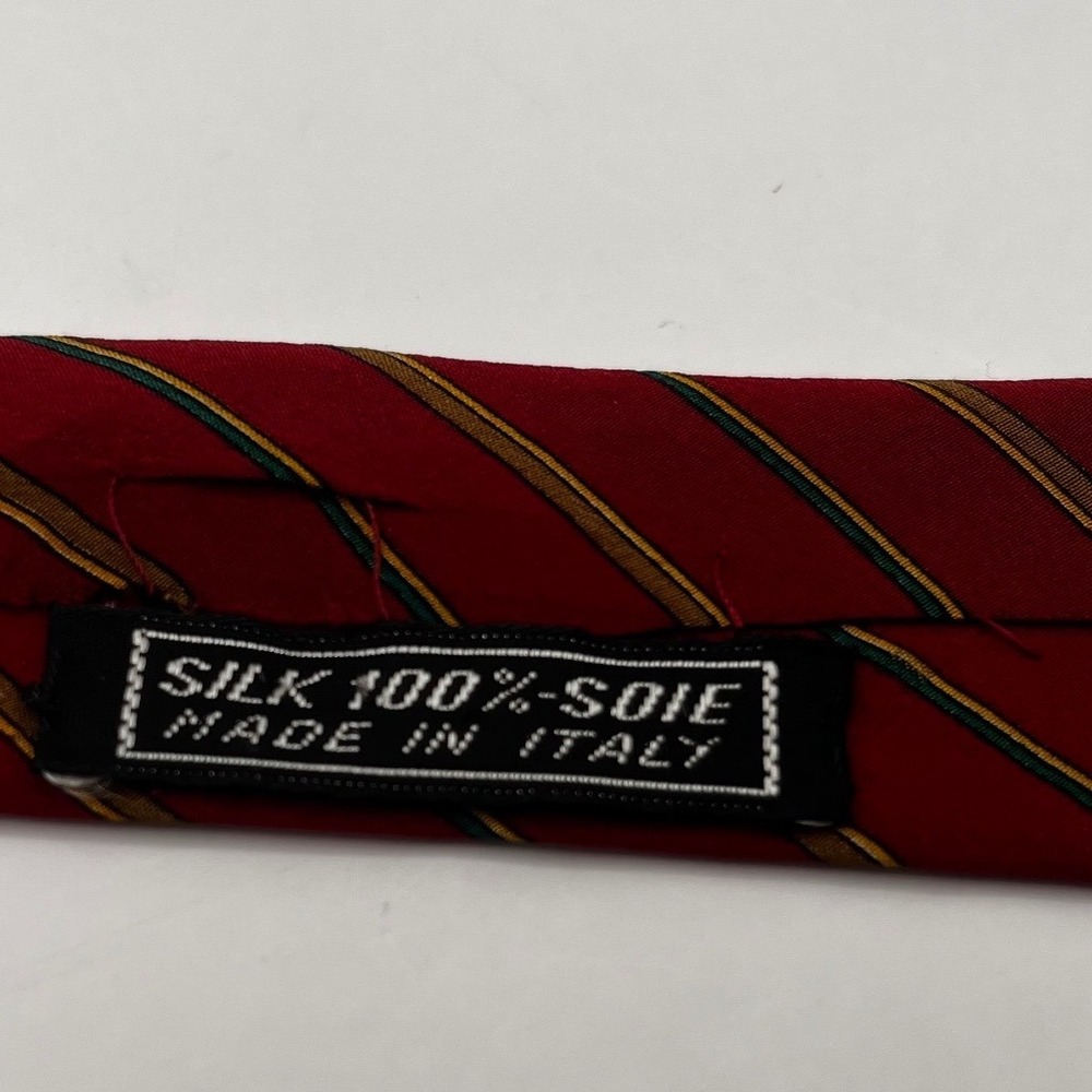 Burrelli‎ Red Stripe 100%Silk Skinny Tie Mens Necktie Made in Italy Gold Accent - Picture 4 of 5